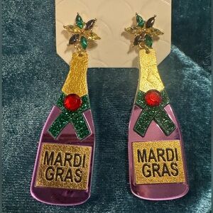 Mardi Gras Champagne Bottle Earrings
